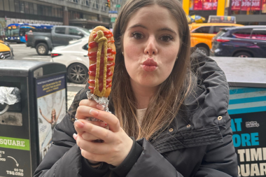 NYC Trip: Enjoying a corn dog in New York