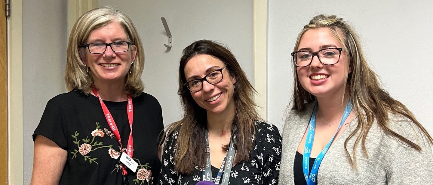 Library Resource Manager, Mel Ballard and Student Frankie Dawkins joined by BBC Essex Breakfast presenter Sonia Watson